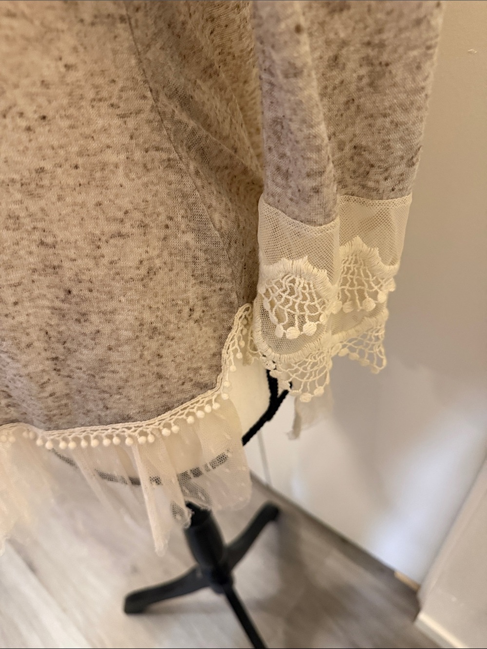 Light tan brown Lace-Trim Button Cardigan Sweater - Picture 6 of 10